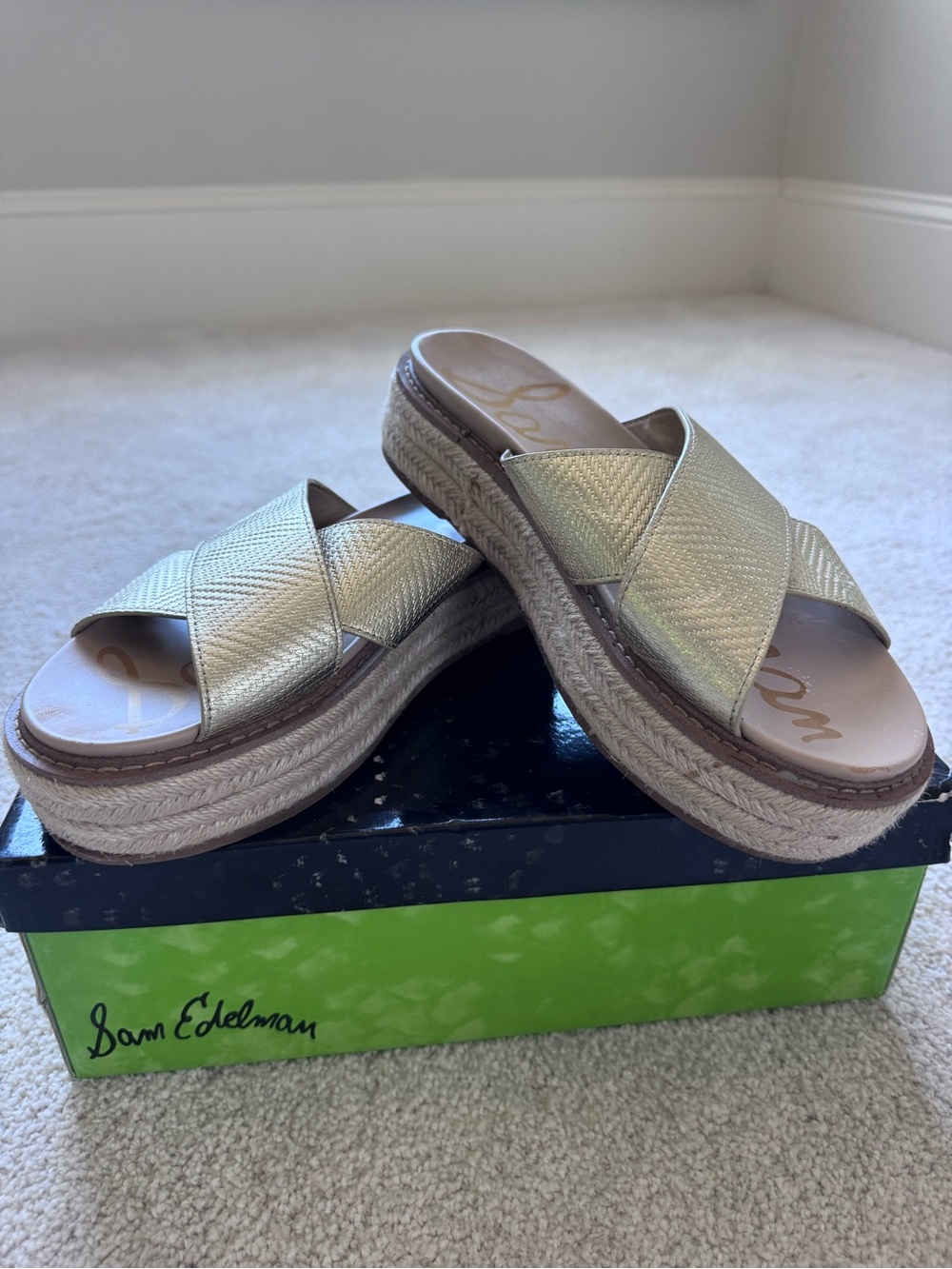 Gold Platform Espadrille Slide Sandals - Womens
